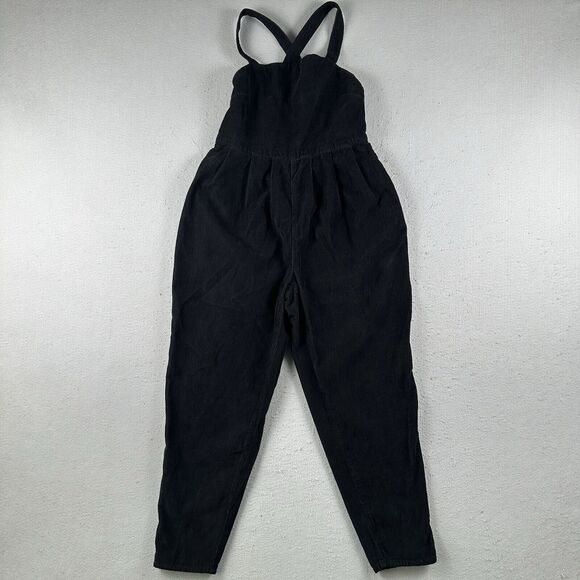 Free‎ People Overalls Women’s Small Black Corduroy Pleated Pockets Tie Strap - Picture 1 of 16